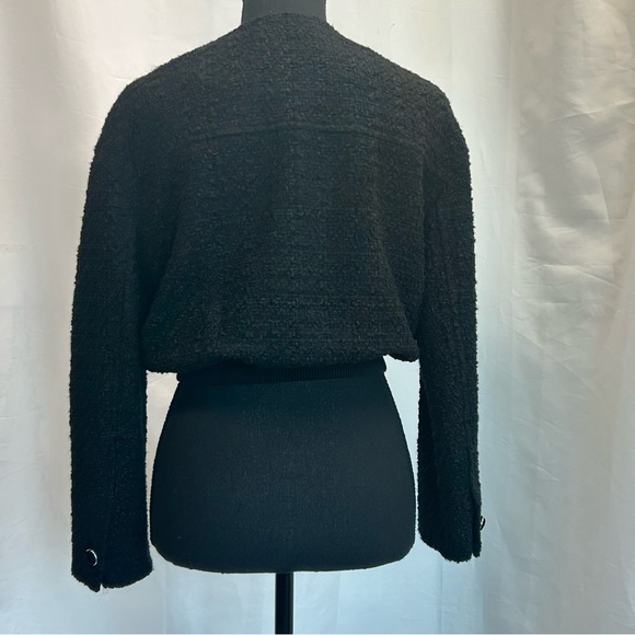 Zara Black tweed bomber jacket velvet button front Sz S - Picture 5 of 13